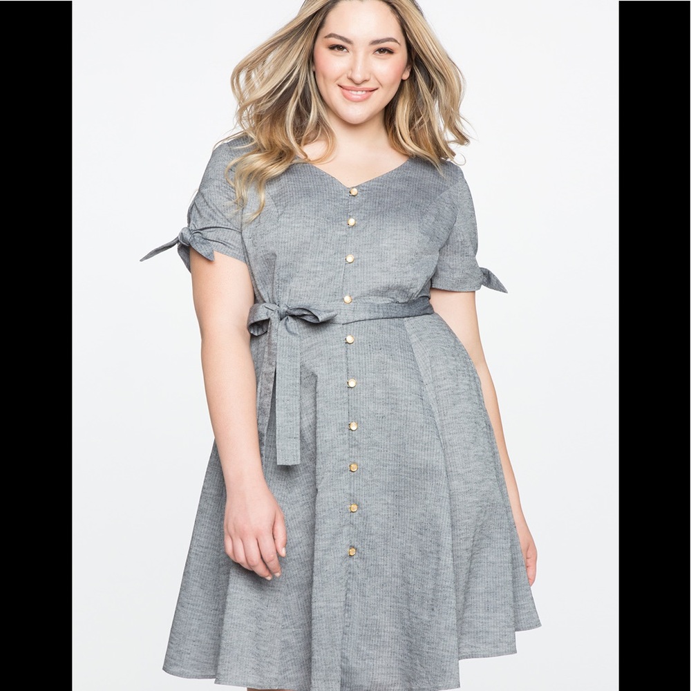 Eloquii Grey Button Down Fit and Flare Size 24